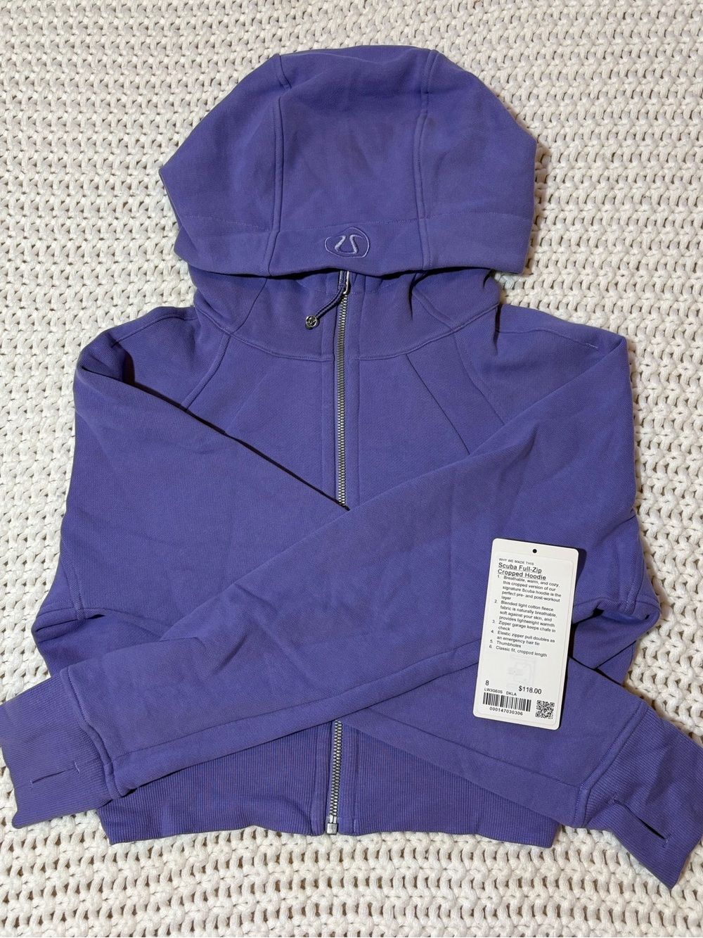 RARE!! lululemon dark lavender scuba full zip cropped hoodie size 8